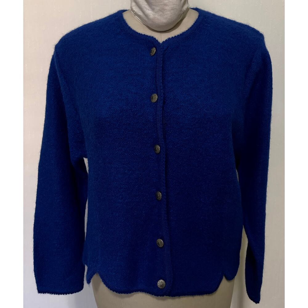 Vintage Appleseeds Wool Cardigan Women’s Size Large Royal Blue Metal Buttons NOS
